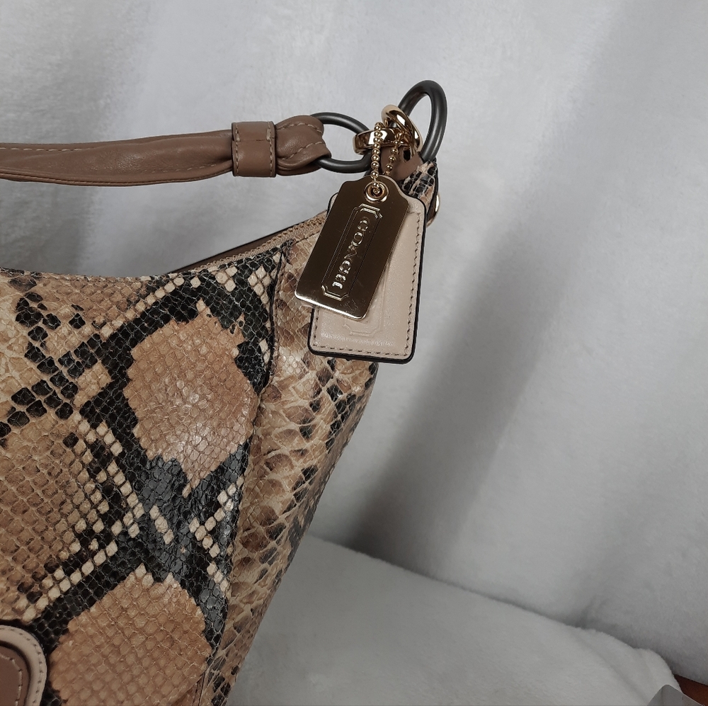 Coach Kristen Snakeskin Shoulder Bag - Tan and Black - Picture 4 of 16